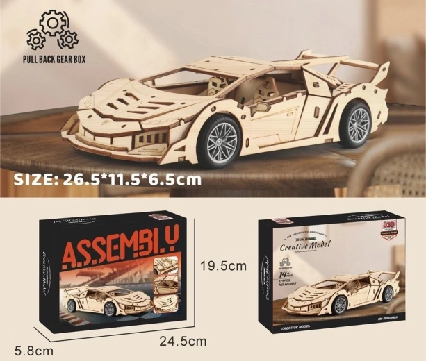 Fa építőjáték versenyautó 26,5 cm