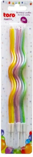 Gyöngyház spirál gyertyák tartóval, 6 db (13 × 0,2 cm), színmix