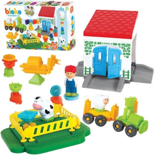 Mochtoys Építő Pin Bricks Farm dobozban 100 db + 3 figura