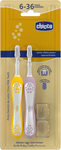 Chicco gyermek fogkefe szett Lilac-Mustard 6–36 hó, 2 db