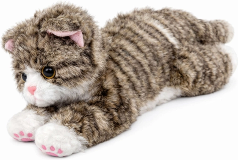 Plüss fekvő bézs kiscica 38 cm