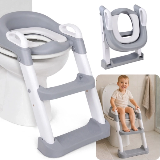Gyermek WC-szűkítő fellépővel, összecsukható kivitelben, puha ülőkével 25 kg-ig