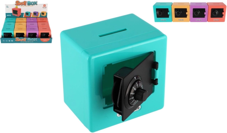 Pénztárgép formájú persely – mini széf számtárcsás zárral, 4 szín