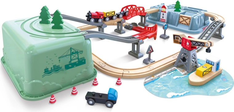 HAPE Kikötő vasút szett vödörben – Railway Bucket Harbour Set