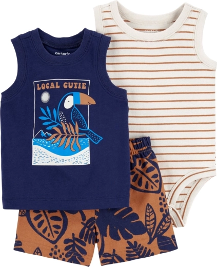 Carter’s 3 részes baba szett: ujjatlan body, atléta és rövidnadrág Navy bird (fiú)
