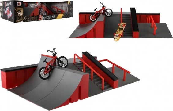 Ujjgördeszka skatepark szett rámpákkal, BMX-szel és gördeszkával