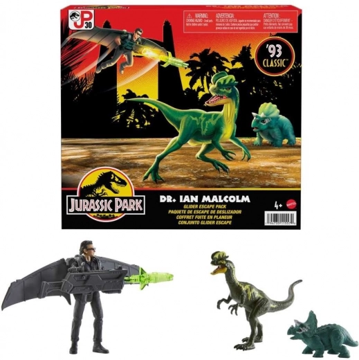 Jurassic World – Ian Malcolm figurakészlet dinoszaurusz társakkal és siklóernyővel