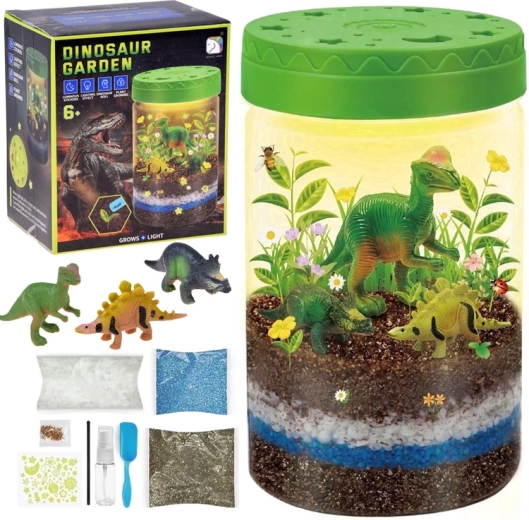 Megvilágított dinoszauruszkert 3 az 1-ben – DIY terrárium, lámpa és növénytermesztés