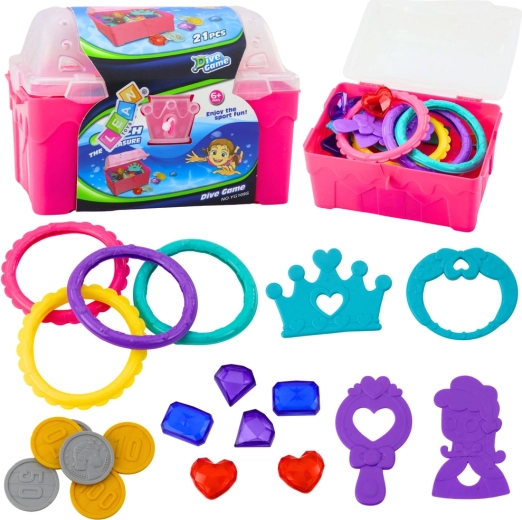 Merülős kincsesláda vízbe, rózsaszín, 21 db