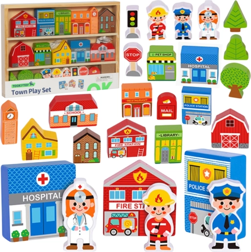 Tooky Toy fa város – épületek és figurák