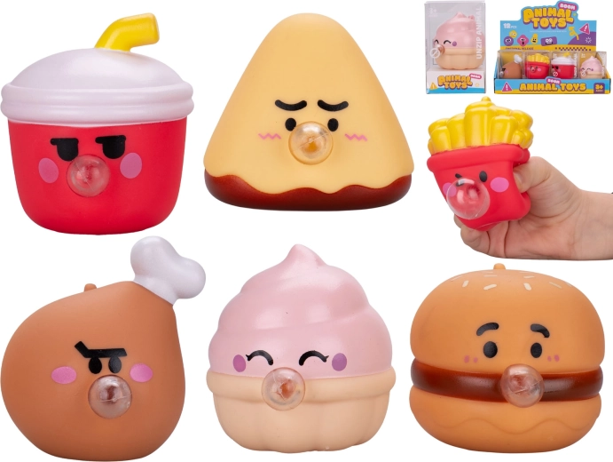 Puha fast food figura buborékkal, 6 cm