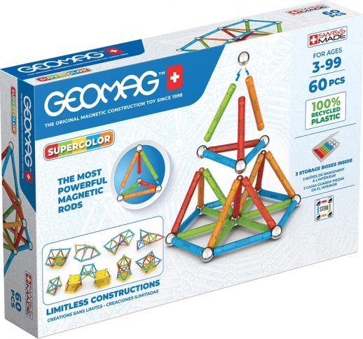 GEOMAG Supercolor RE mágneses építőkészlet, 60 darab