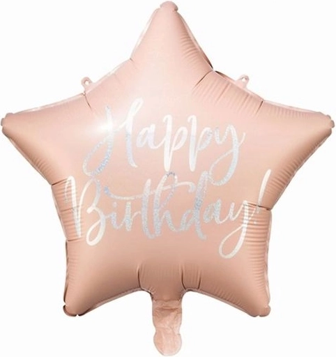 Fólia lufi csillag Happy Birthday világos púderrózsaszín 40 cm - 1 db