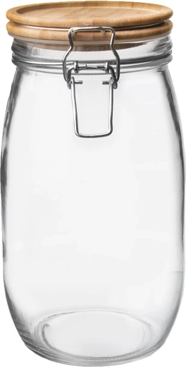 Üveg tároló bambusz fedéllel és patentos (klipszes) zárással, 2,3 l