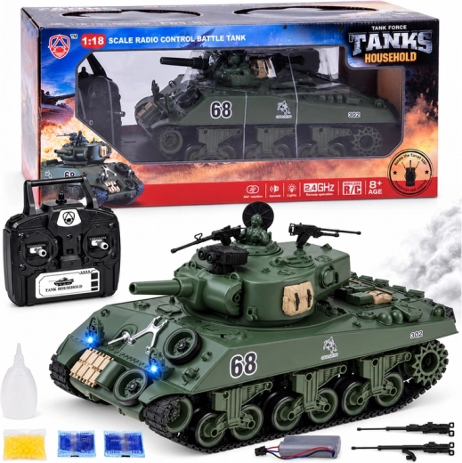 Távirányítós Sherman M4A3 tank 2,4 GHz-es vezérléssel, lövéssel, füsttel és hanggal 36 cm