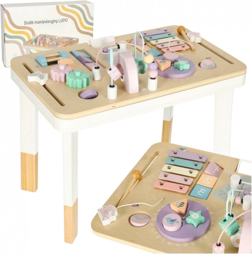 Montessori foglalkoztató asztal LULILO LUDO, pasztell rózsaszín
