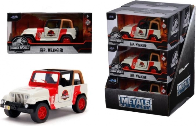 Fém modell Jeep Wrangler Jurassic Park 1:32 nyitható ajtókkal