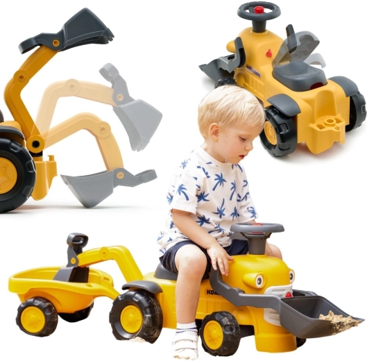 FALK KOMATSU lábbal hajtós jármű első kanállal, hátsó markolóval és pótkocsival