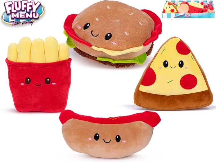 Fluffy Menu plüssjátékok – hamburger, pizza, hasábburgonya és hot dog