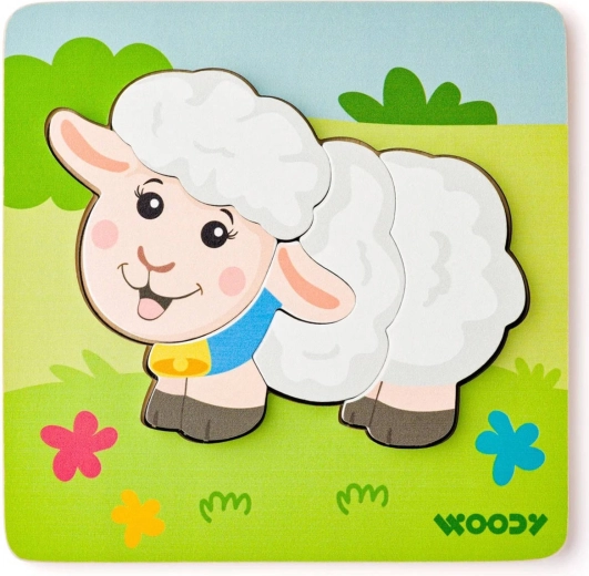 Woody baby berakós puzzle bárány 5 darabbal táblán - 1 db