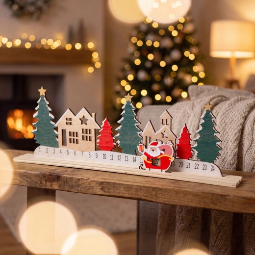 Adventi naptár karácsonyi falucskával és Mikulással