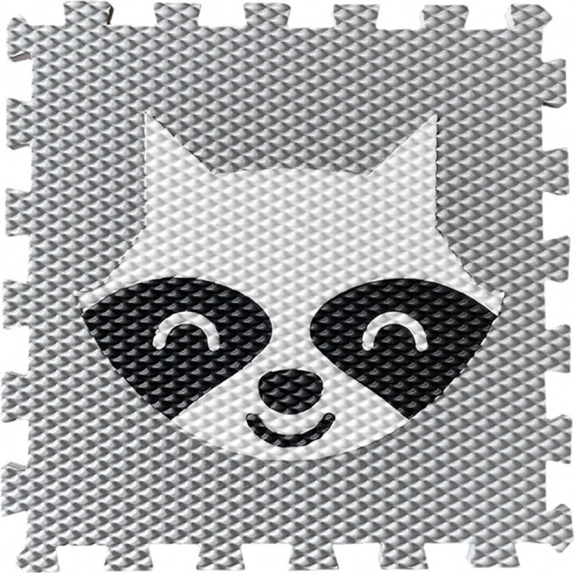 Habos kirakós játszószőnyeg mosómedvével – világosszürke