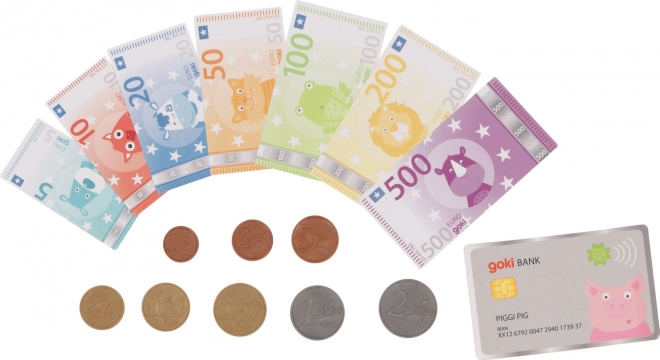 Gyerek pénz kreditkártyával és állatos euróval