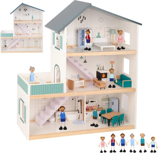 Nagy fa babaház figurákkal FSC TOOKY TOY
