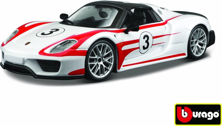 Bburago Porsche 918 Weissach Race fehér modell 1:24 méretarányban
