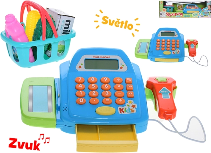 Interaktív gyerek pénztárgép fénnyel és hanggal, 26 × 14,5 cm