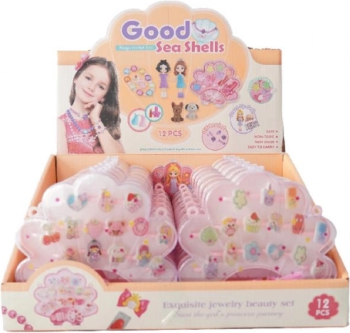 Plejo kagyló alakú dobozban lévő gyűrűkészlet, 12 db