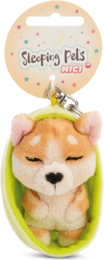 Nici kulcstartó alvó Welsh Corgi kutyus 12 cm világoszöld tokban