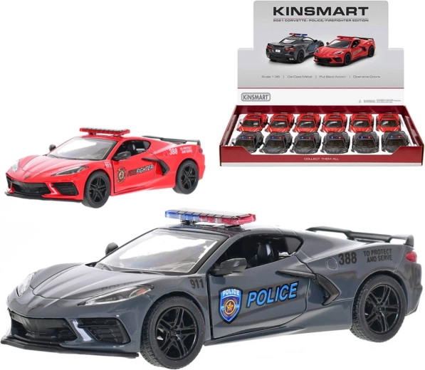 Kinsmart fém autómodell Corvette 2021 mentőszolgálati kivitel 1:36 - 1 db