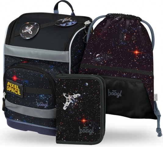Iskolai szett BAAGL: Zippy Plus Pixel Space - iskolatáska, tolltartó, zsák
