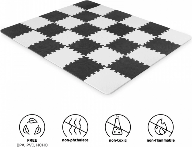 KINDERKRAFT Luno habszőnyeg, fekete–fehér, 30 db (29,5 × 29,5 cm)