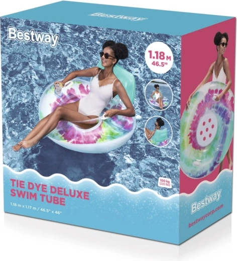 Bestway Tie Dye felfújható úszógumi háttámlával, 118 × 117 cm