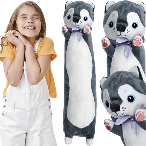 Plüss husky kutya 70 cm KRUZZEL – hosszú ölelhető játék és párna