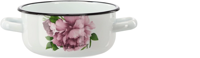 Zománcozott lábas 1,5 l fülekkel Laura bazsarózsa, 16 cm