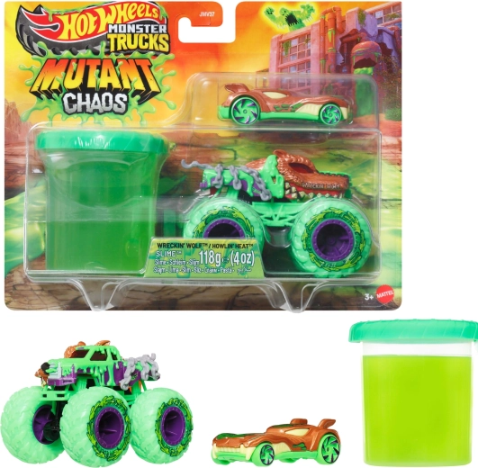 Hot Wheels monster truck Mutant Chaos 2 járművel és slime-mal - 1 db