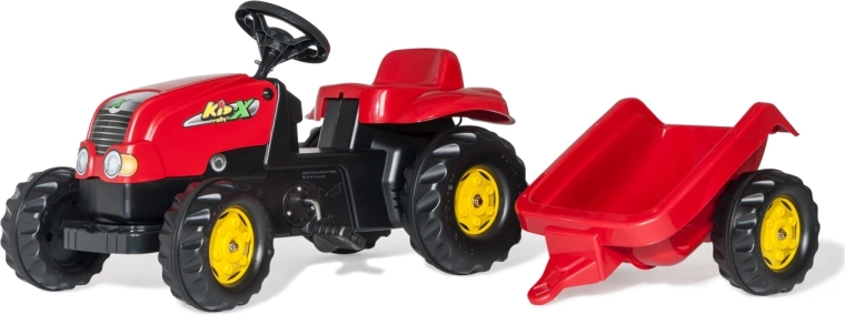 Rolly Toys pedálos traktor Rolly Kid-X utánfutóval, piros