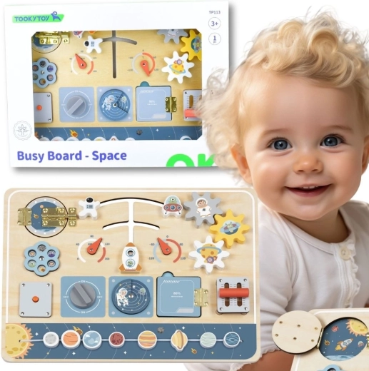Tooky Toy fa Montessori aktivitástábla űr témában