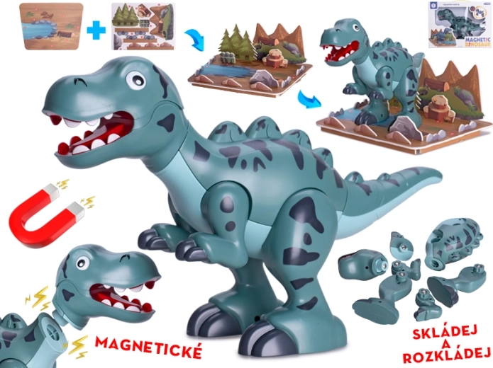 Mágneses T‑Rex dinoszaurusz 28 cm – interaktív építőfigurák kiegészítőkkel
