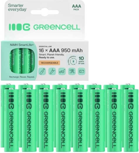 Green Cell újratölthető AAA (HR03) akkumulátor 950 mAh 16 db