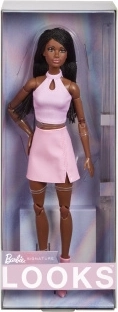 Barbie Looks Baba rózsaszín ruhában copfokkal
