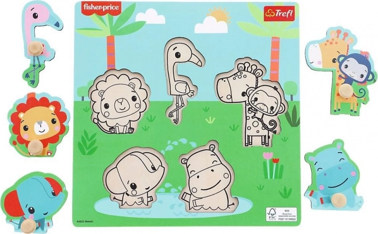 Fa beillesztő kirakó FISHER-PRICE fogantyúkkal, 5 darab