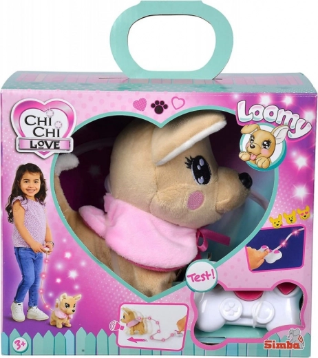 Interaktív plüss kutyus CHI CHI LOVE Loomy világító pórázzal és távirányítóval, 18 cm