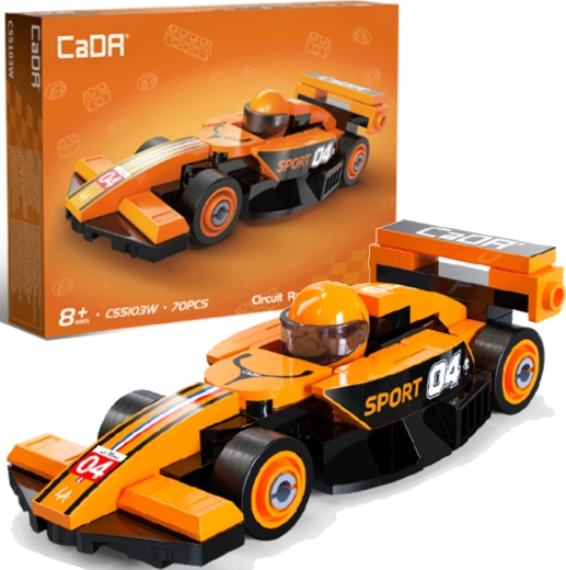 CaDA építőkészlet versenyautó Circuit Racing Car narancssárga 70 darab