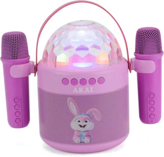 AKAI JoyBox Kids gyerek karaoke szett hangszóróval, 2 vezeték nélküli mikrofonnal és RGB LED világítással