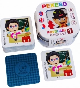 Pexeso Foglalkozások 1 – vízálló, cseh–szlovák–angol, 64 kártya fémdobozban