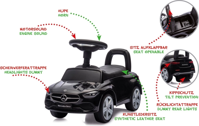 Mercedes-Benz C-Class 2 az 1-ben fekete gyermek bébitaxi